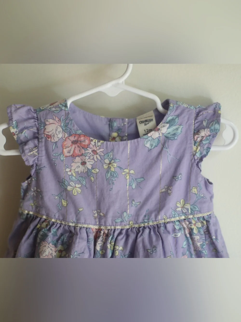 OshKosh B'gosh Lavender Floral Ruffle-Sleeve Dress 12m Girls Toddler Children’s